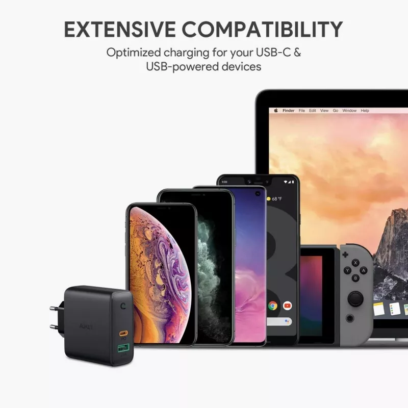 PA-D3 sienas lādētājs 2xUSB Power Delivery (1xUSB+1xUSB C) 5.4A 60W Dynamic Detect