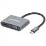 Manhattan USB-C dokstacija/sadalītājs, pieslēgvietas (x4): HDMI, USB-A, USB-C un VGA, ar strāvas padevi (PD) 87W - nepieciešams ārējs USB-C lādētājs (nav iekļauts). Darbināms ar USB (nav nepieciešams ārējs barošanas avots), kad PD netiek izmantots, alumīnija korpuss
