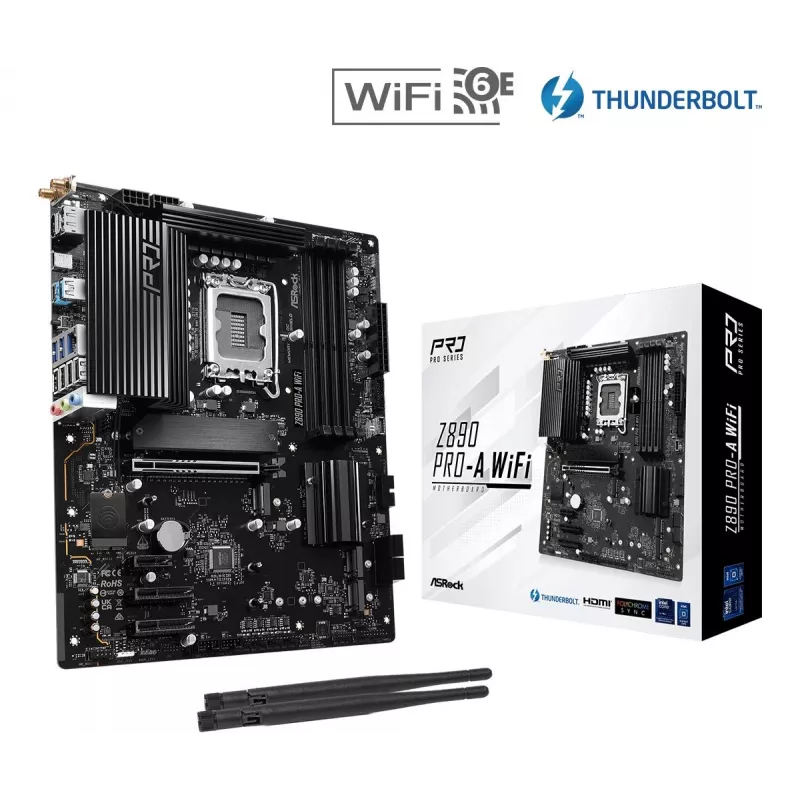 Mātesplate ASRock Z890 Pro-A WiFi — Intel Z890, LGA 1851, ATX, DDR5, 4x DIMM, 256GB, Wi‑Fi 6E, 2.5Gb LAN