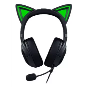 Kraken Kitty V2 - Melns, Spēļu austiņas, Kaķa ausis, Straumēšanas reaktīvais apgaismojums, HyperClear kardioīda mikrofons, 40 mm TriForce draiveri, Iebūvēts austiņu mikrofonā, Razer Chroma RGB (auss un austiņu kauss), Skaņas apkārtne: Tikai pieejama operē