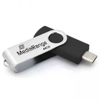 USB zibatmiņa MediaRange MR1953 64 GB USB Type-C 3.2 Gen 1 (3.1 Gen 1) grozāma, melna/sudrabota