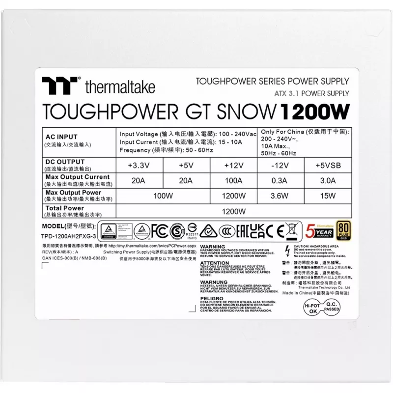 PSU 1200W Thermaltake Toughpower 80+G WH