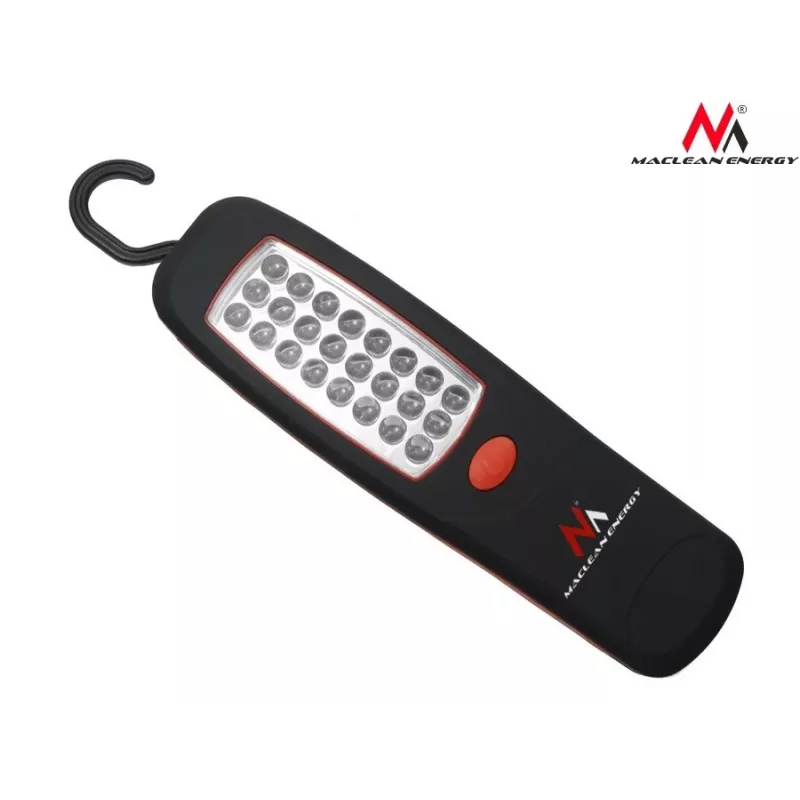 Darbnīcas lampa MACLEAN MCE03 — 24 LED, magnētiskā pamatne un āķis, darbināma ar baterijām (3×AAA)