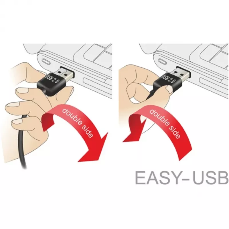 DeLOCK Easy - USB kabelis - USB (M) pa kreisi/pa labi leņķveida, atgriezenisks uz USB B tipa (M) - USB 2.0 - 50 cm - melns (85167)