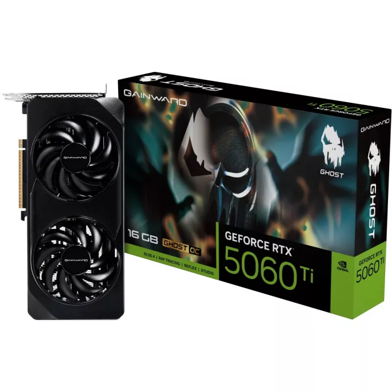 Grafikas karte GAINWARD GeForce RTX 5060 Ti Ghost OC — NVIDIA GeForce RTX 5060 Ti, 16 GB GDDR7, 128 bitu, PCIe 5.0