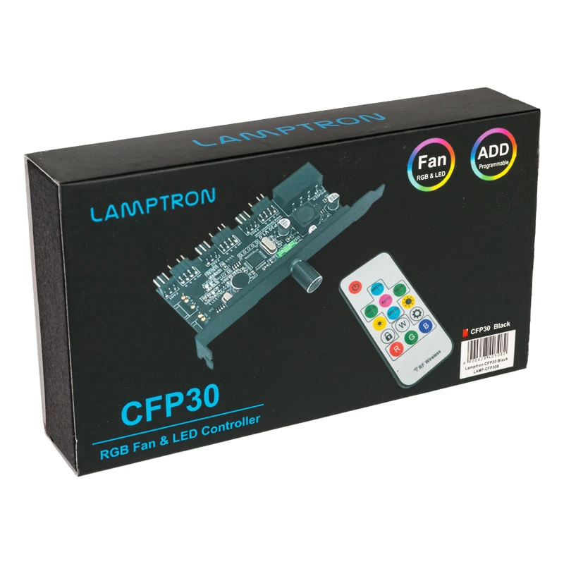 PCI-slot ventilators un RGB LED kontrolieris Lamptron CFP30, melns
