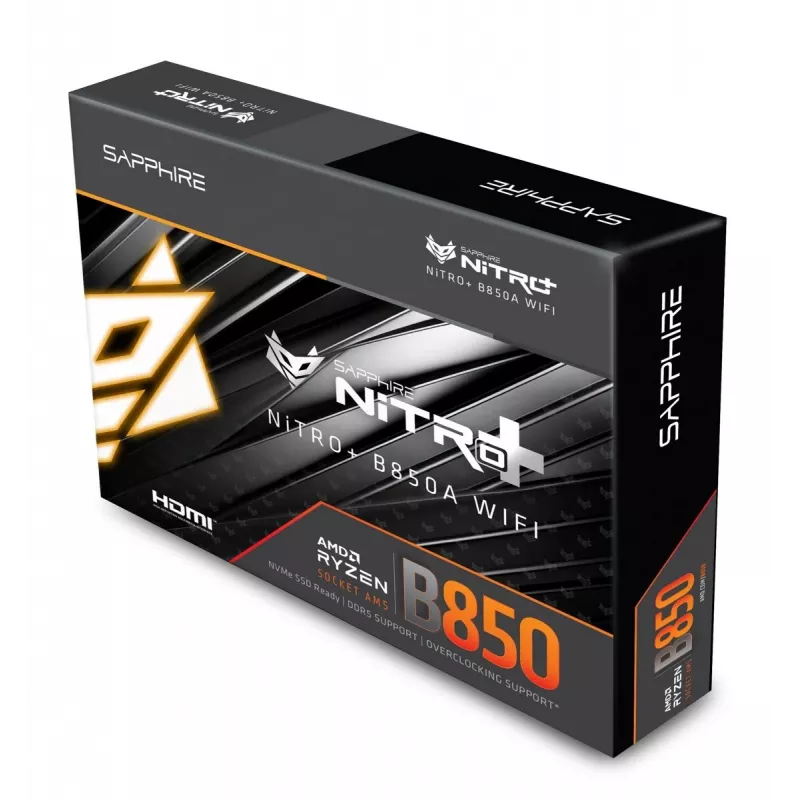 Mātesplate Sapphire NITRO+ B850A WIFI 7 AMD B850 Socket AM5 micro ATX, DDR5, 4 DIMM, 256GB, Wi‑Fi 7, 2.5GbE
