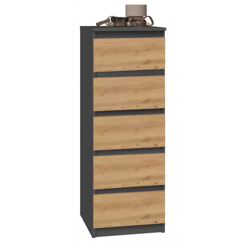 Kumode Top e Shop W5 ANT/ART, 5 atvilktnes, Antracīts/Ozols, skaidu plātne