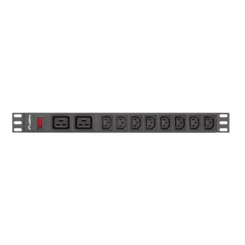 Rack-mount Power Distribution Unit LANBERG PDU-02I1908I-0200-C20-BK — 1U, 10×C13, 16A, 2 m kabelis, 19 collas