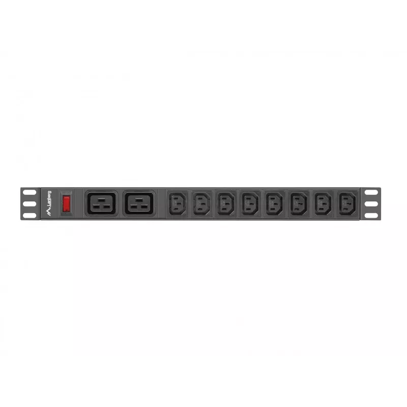 Rack-mount Power Distribution Unit LANBERG PDU-02I1908I-0200-C20-BK — 1U, 10×C13, 16A, 2 m kabelis, 19 collas