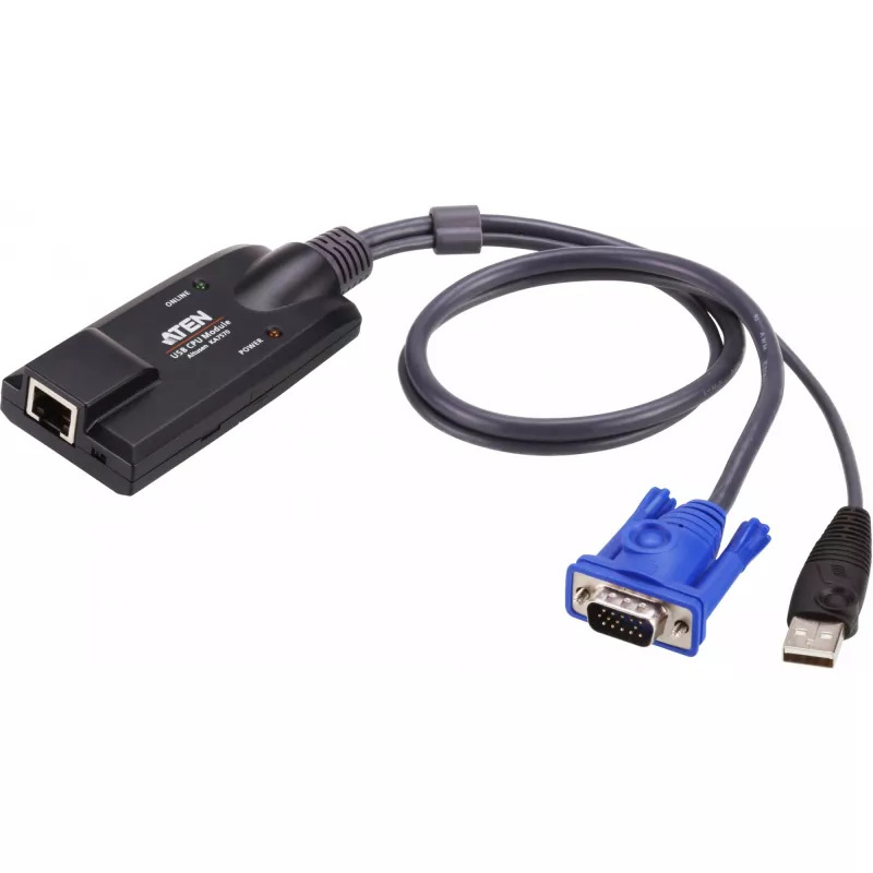 ATEN USB - VGA uz Cat5e/6 KVM adaptera kabelis (CPU modulis), PS/2, PS/2, VGA, melns, zils, metālisks, RJ-45, 1 x RJ-45