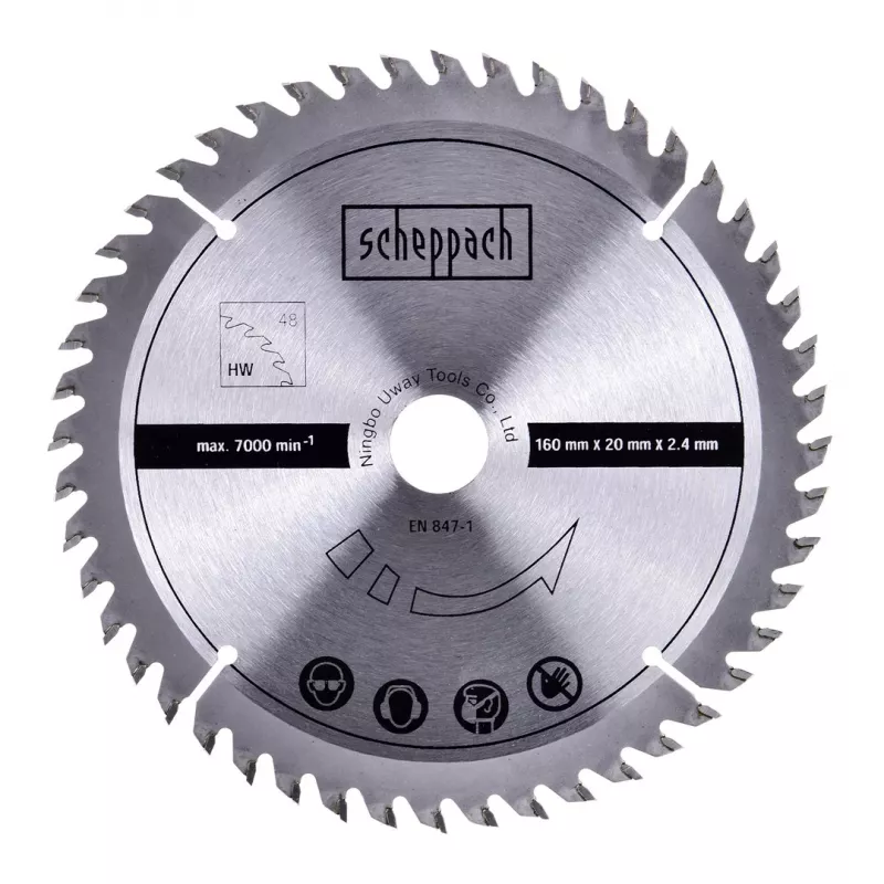 Riņķveida zāģis Scheppach PL55, 1200 W, 230 V, asmens Ø160 mm, 24T, griešanas dziļums 49,5 mm (90°), slīpuma regulēšana, koks