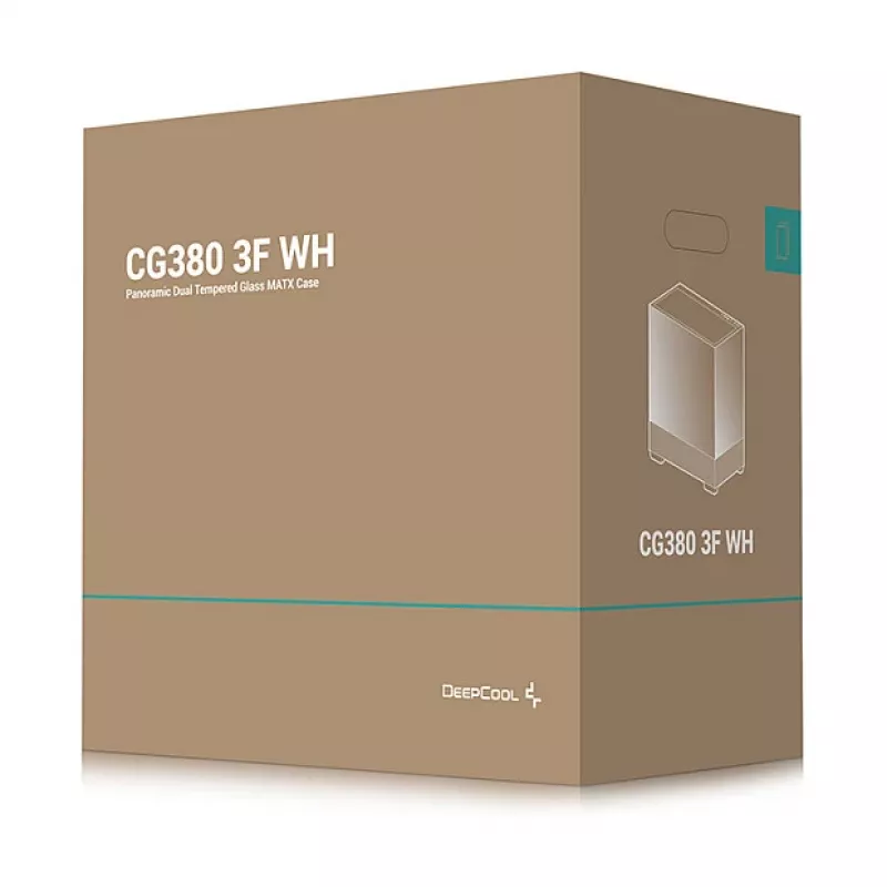 PC Midi Tower korpuss DeepCool CG380 3F WH — Balts, 235×437×451 mm, atbalsta 2,5 collu/3,5 collu, apakšā novietots barošanas bloks, 3x 120 mm ventilatori iekļauti
