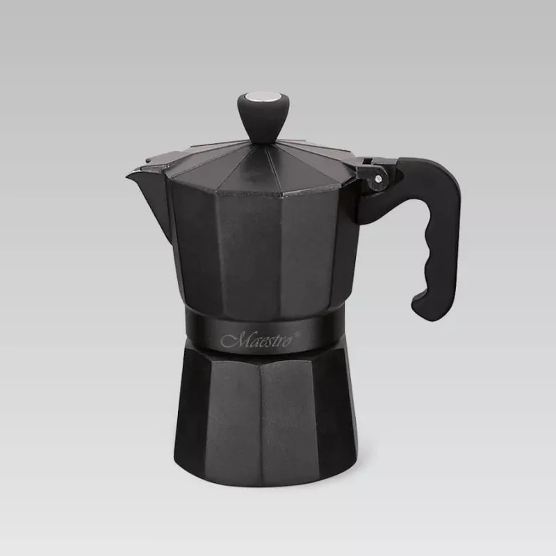 Moka katls Maestro MR-1666-3-Melns, manuāls 3 tasei alumīnija kafijas automāts, 150 ml, melns