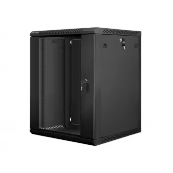 Lanberg pie sienas montējams instalācijas korpusa skapis 19 inch 15U 600x600 mm melns (stikla durvis)