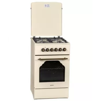 Gāzes-elektriskā plīts MPM MPM-56-KRM-14, 56 cm, 4 gāzes degļi, elektriskā cepeškrāsns, krēmkrāsa