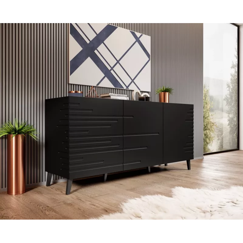 Kumode cama meble Nova 155x40x72 cm Melns matēts, MDF rāmis 16 mm, durvis 18 mm