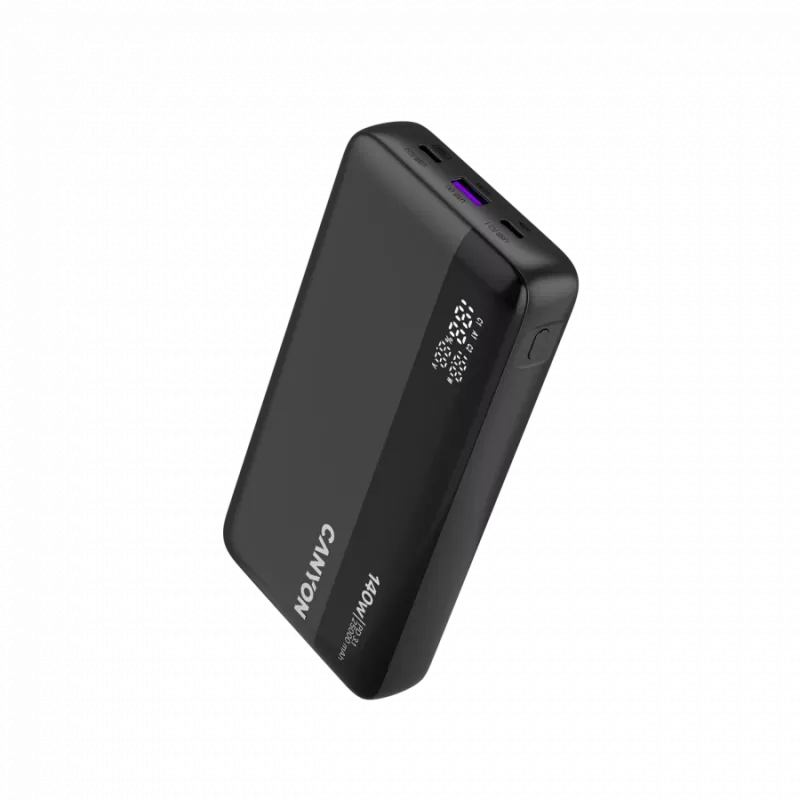 CANYON Power Bank PB-240, 25000mAh PD140W displeja jaudas banka, Izmērs 160,0x82x27 mm Svars 508±10 g, Tumši pelēka