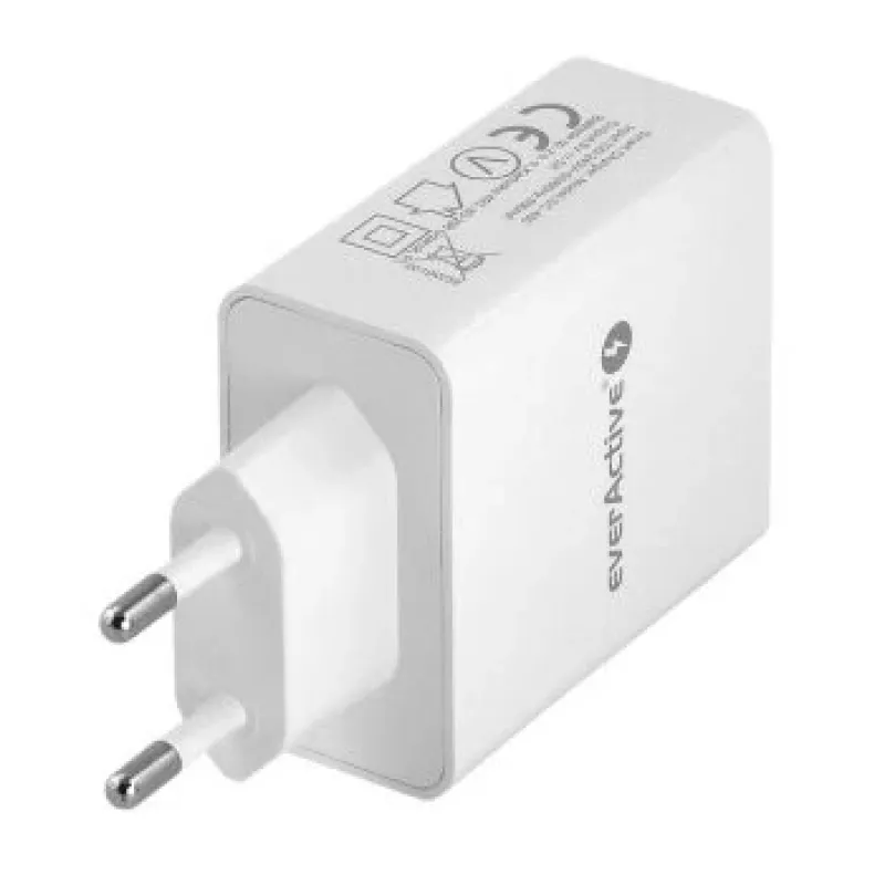 everActive telefona lādētājs SC400 ar 4x USB pieslēgvietām, kopējā 5A izeja, balts