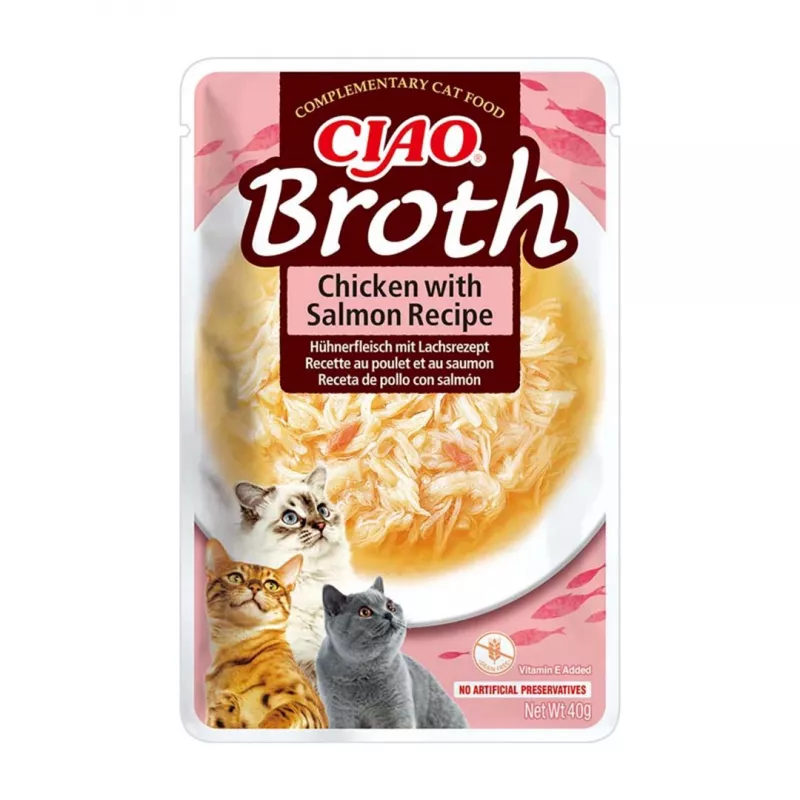 INABA Ciao Broth gardumi kaķiem, vista, zivs un ķemmīšgliemenes, 10 x 40 g