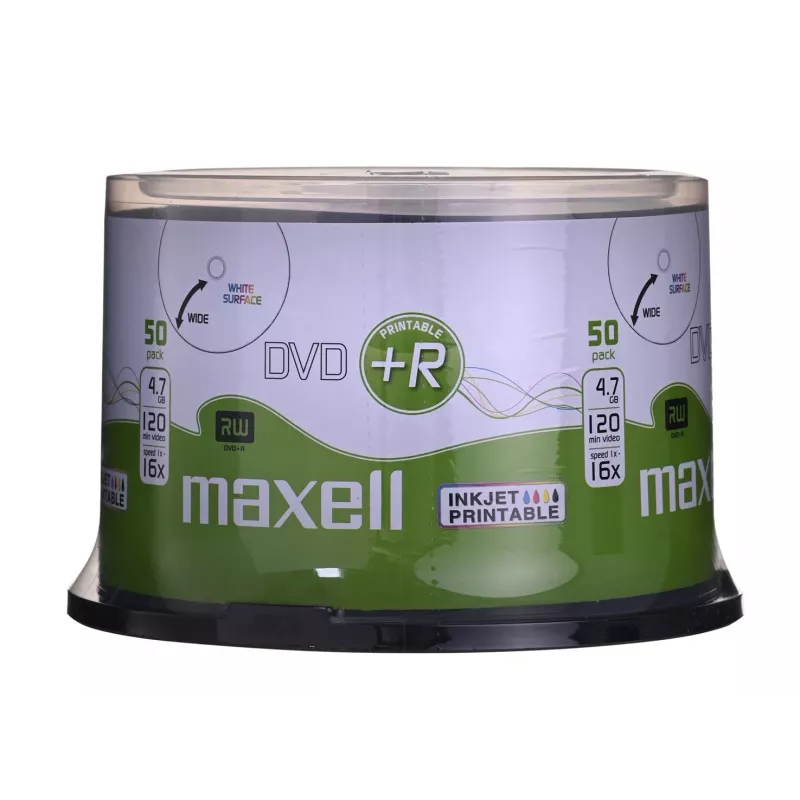 MAXELL DVD+R 4,7 GB 16x 50 iepakojumā ar drukājamu virsmu, kastē