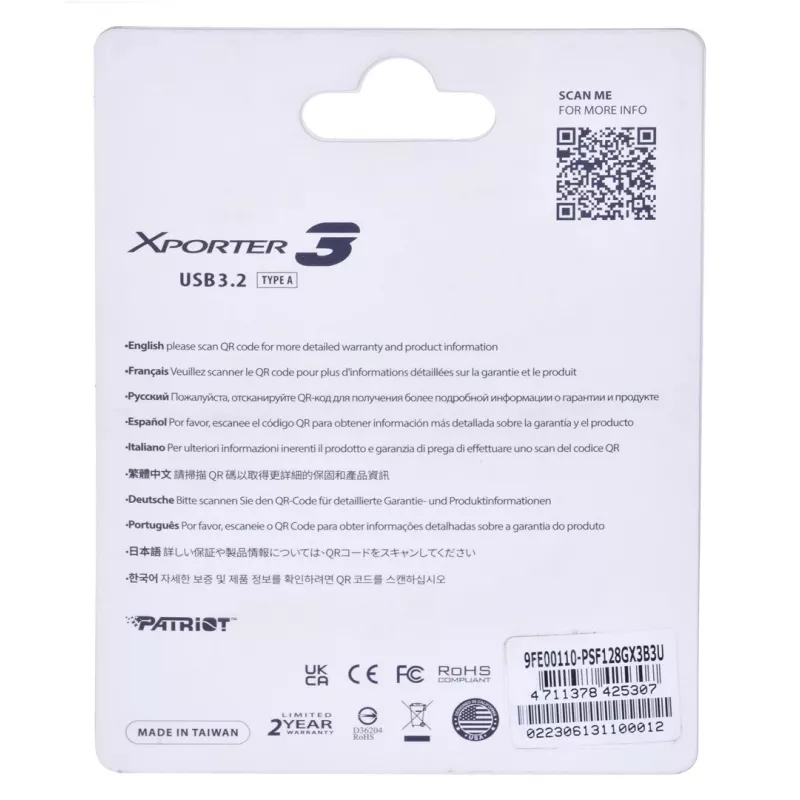 USB zibatmiņa PATRIOT Xporter 128 GB USB Type-A 3.2 Gen 1 (80 MB/s) slīdošā melna