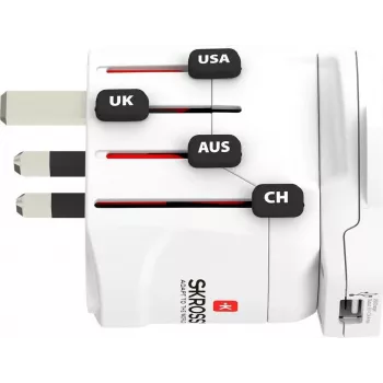 Skross PRO – World & USB balta universālais ceļojumu adapteris