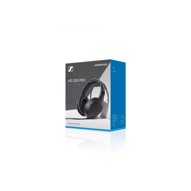 Vadu studijas austiņas Sennheiser HD 200 PRO — slēgtas apļveida, 32 Ω, 20–20000 Hz, 2 m kabelis, 3,5 mm, melnas