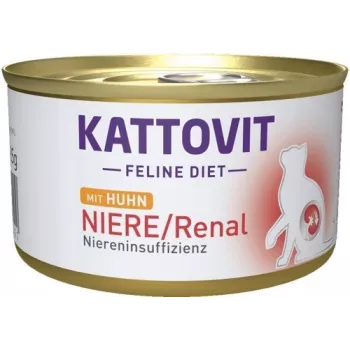 Slapjā kaķu barība KATTOVIT Niere/Renal ar vistu 185 g — veterinārā diēta nieru atbalstam, pieaugušiem kaķiem, 185 g bundža