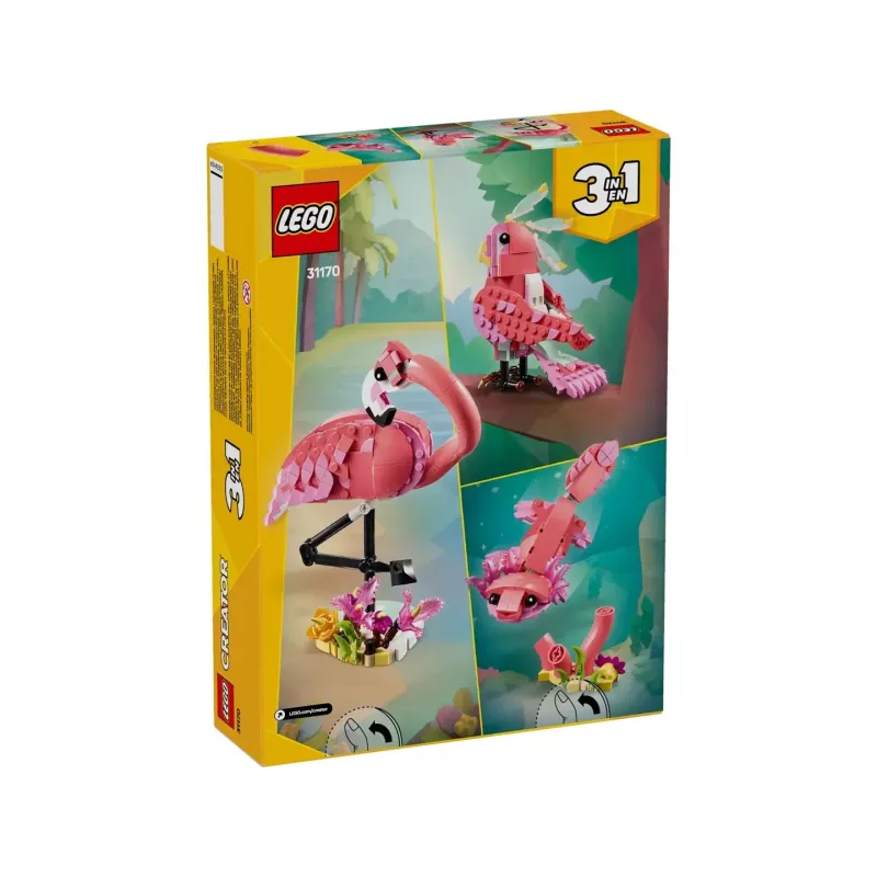 LEGO Creator 3-in-1 Pink Flamingo 31170 būvējamo modeļu komplekts, 288 detaļas, augstums 230 mm, ieteicamais vecums 8+