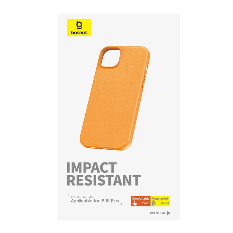Telefona maciņš iPhone 15 Plus Baseus Fauxther sērija (Oranžs)