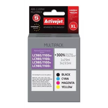 Activejet ABB-1100NX tinte (aizstāj Brother LC1100/980; Supreme; 1 x 29 ml, 3 x 19,5 ml; melna, fuksīna, ciāna, dzeltena)