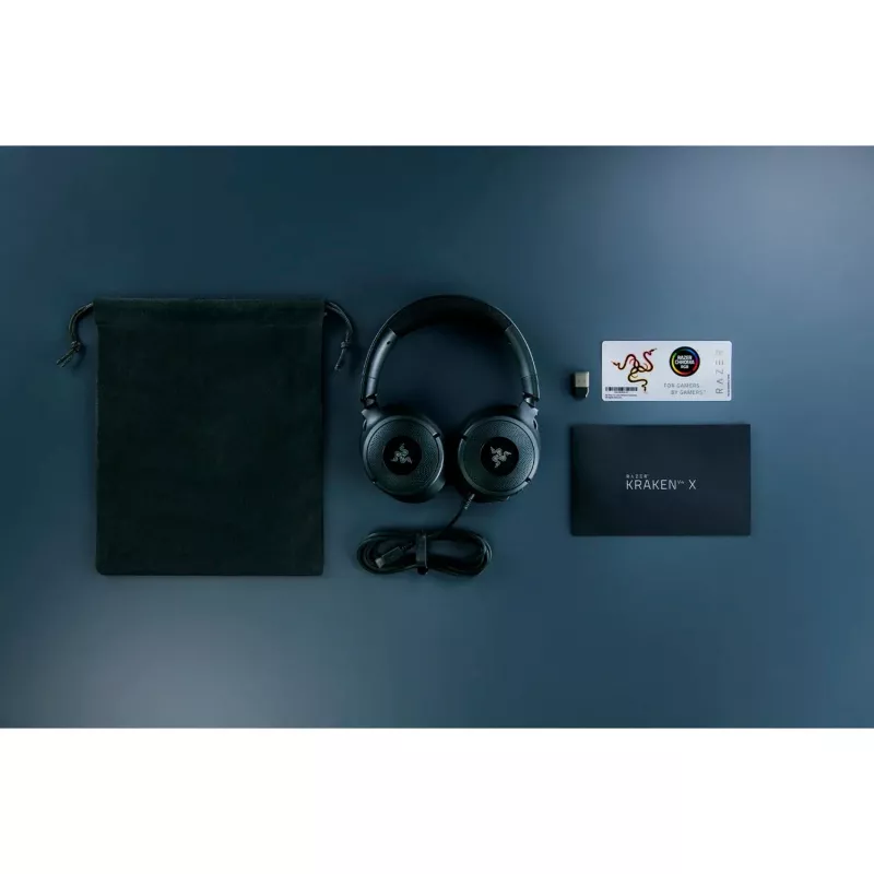 Razer Kraken V4 X - Vadu savienojamas PC spēļu austiņas (TriForce 40 mm draiveri, ievelkams kardioīds mikrofons, 7.1 telpiskā skaņa, Chroma RGB, PC, konsolei un tālrunim)