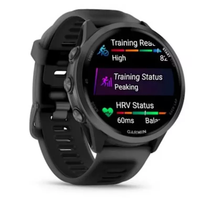 Viedpulkstenis GARMIN Forerunner 570 — 47 mm šīfera pelēks alumīnija korpuss, caurspīdīga melna silikona siksniņa