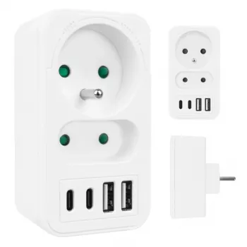 Strāvas sadalītājs MACLEAN MCE249 F/W — 2x elektrotīkla rozetes (16A + 6A) un 4x USB (2x A, 2x C PD 20W)