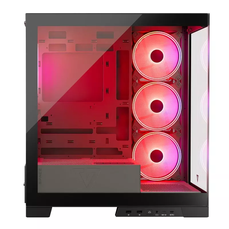 PC korpuss MODECOM Volcano SPACE APEX ARGB Midi Tower, rūdīts stikls, USB-C, atbalsta ATX/microATX/Mini-ITX, GPU līdz 430 mm, CPU dzesētājs līdz 180 mm