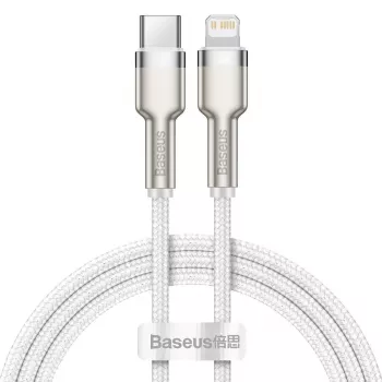 USB-C uz Lightning kabelis Baseus Cafule 1 m, 20 W, cinka korpuss, balts