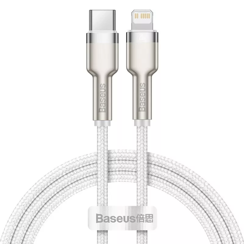 USB-C uz Lightning kabelis Baseus Cafule 1 m, 20 W, cinka korpuss, balts