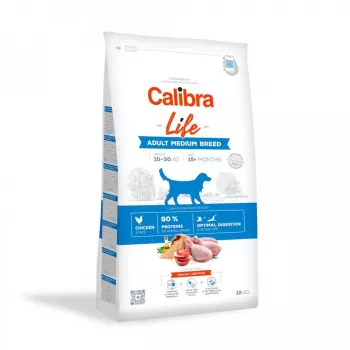 Sausā suņu barība Calibra Life Adult Medium breed ar vistu 12 kg — pilnvērtīga sausā barība pieaugušiem vidēja izmēra suņiem, 24% olbaltumvielu, 15% tauku