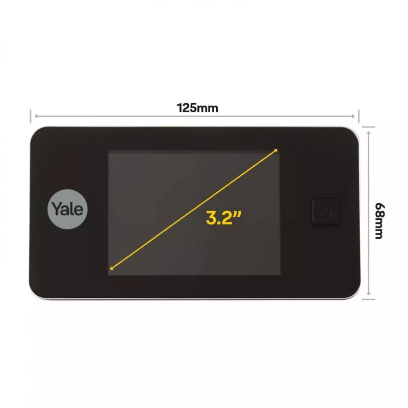 Digitālais durvju skatu meklētājs Yale 45-0500-1432-00-6011 — 3,2 collu LCD, 105° skata leņķis, 110° leņķis, melns, 2×AAA