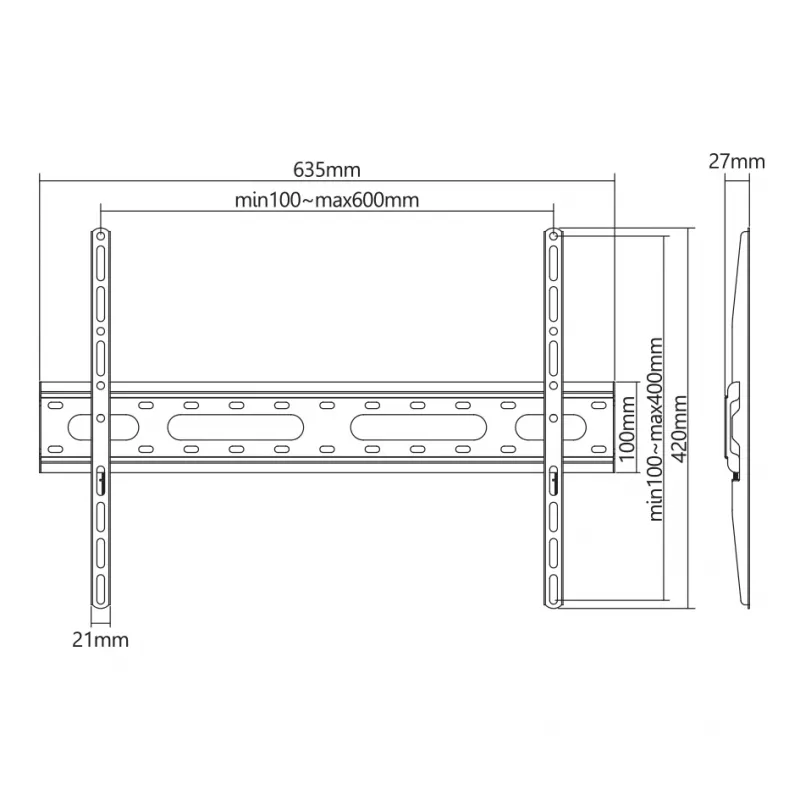 SBOX PLB-2546F-2 montāžas kronšteins 37–80 mm, slodze 45 kg, plāksne 600×400 mm