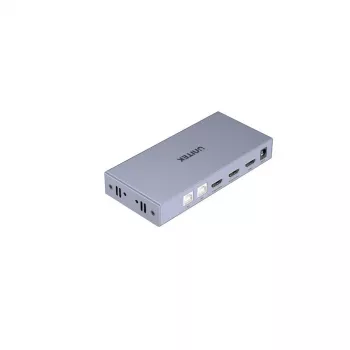 KVM slēdzis Unitek V307A USB HDMI 2 portu 4K Ultra HD 3840x2160@60Hz HDCP 2.2, metāla korpuss, pelēks