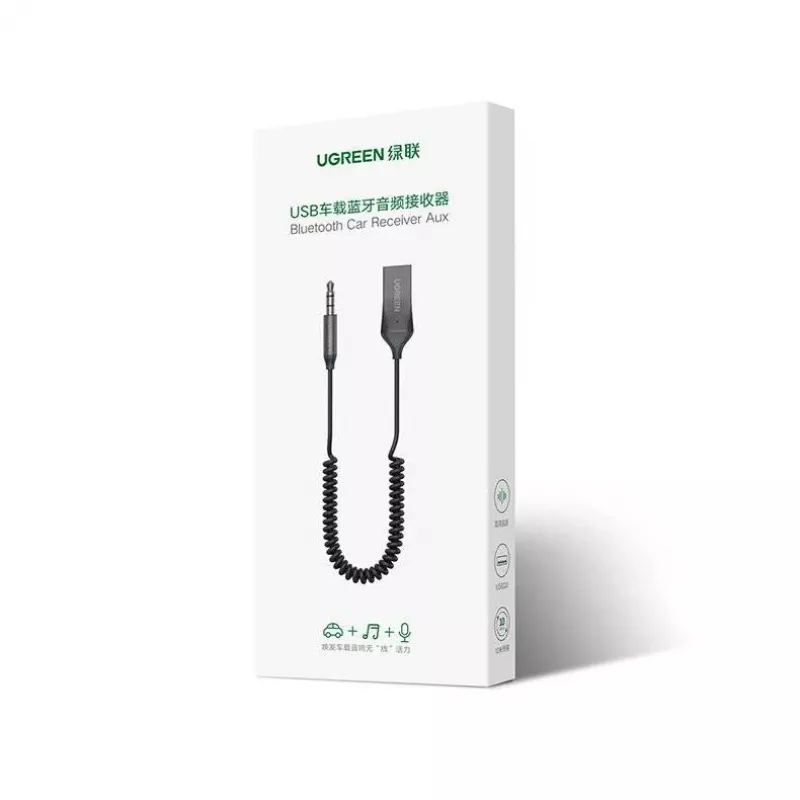 Audio uztvērējs UGREEN CM309 Bluetooth 5.0 USB ar 3,5 mm AUX ligzdu, melns, 20–20000 Hz