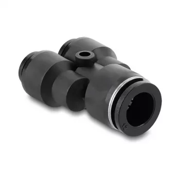 Pneimatiskais Y-savienotājs DELOCK 2×8 mm uz 1×12 mm ar montāžas atveri, metāls/plastmasa, iekšējā vītne, 50,5 mm
