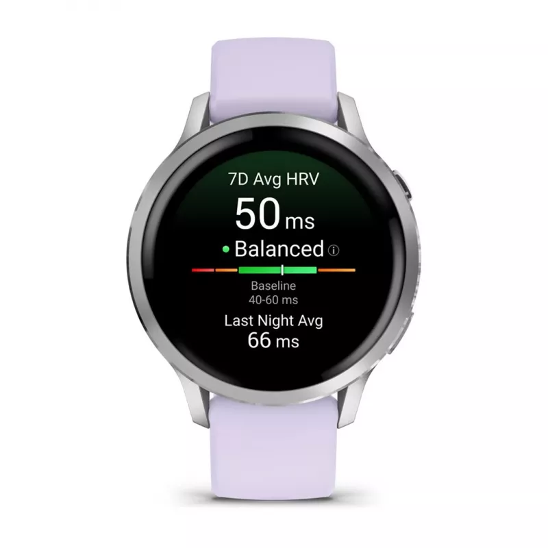 Garmin Venu 4 3.05 cm (1.2) AMOLED 41 mm Digitāls 390 x 390 pikseļi Skārienekrāns Sudrabs Wi-Fi GPS (satelīts)