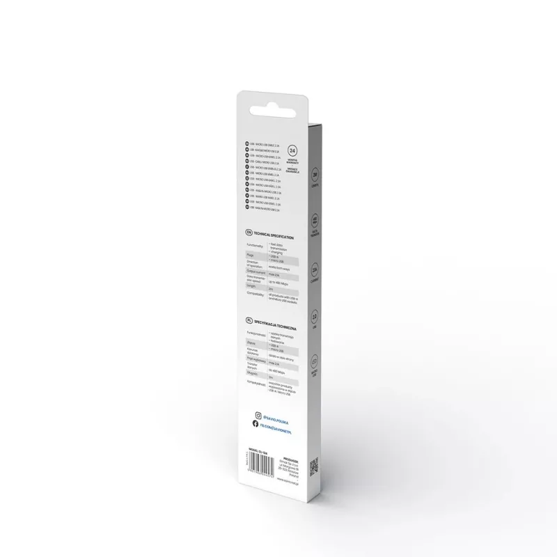 USB kabelis SAVIO CL-124 USB 2.0, USB A uz Micro-USB B, 2 m, balts