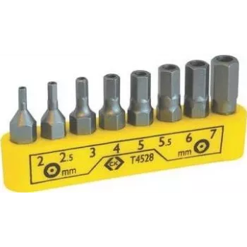 Sešstūra uzgaļu komplekts c.k tools T4528 — 8 daļas sešstūra uzgaļi skrūvgriežiem un uzgaļu turētājiem