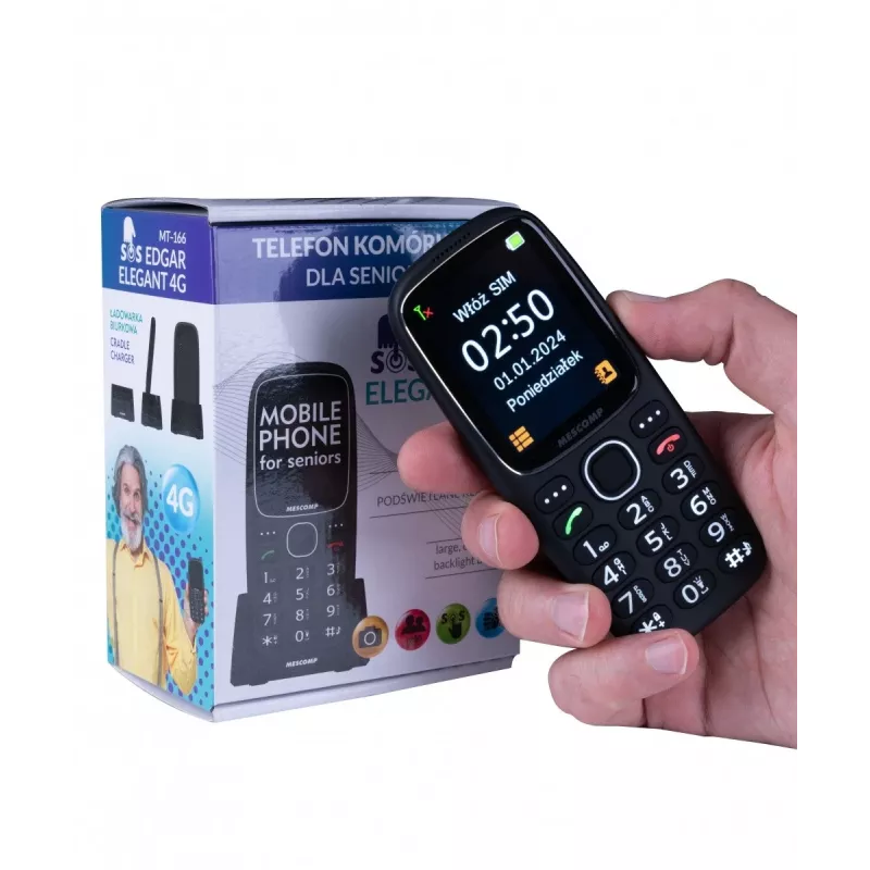 Mobilais telefons Mescomp MT-166 Edgar, Elegants, senioriem, 4G, Melns