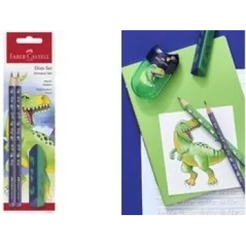 Grafīta zīmuļu komplekts Faber-Castell Dino HB Blue – HB koka zīmuļi, zils korpuss, komplekts