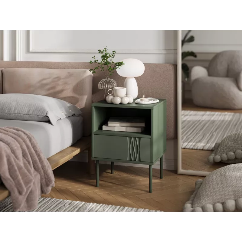 Naktsgaldiņš cama meble TRESSE 44×40×53 cm matēti zaļš, 1 atvilktne, komplektā 2
